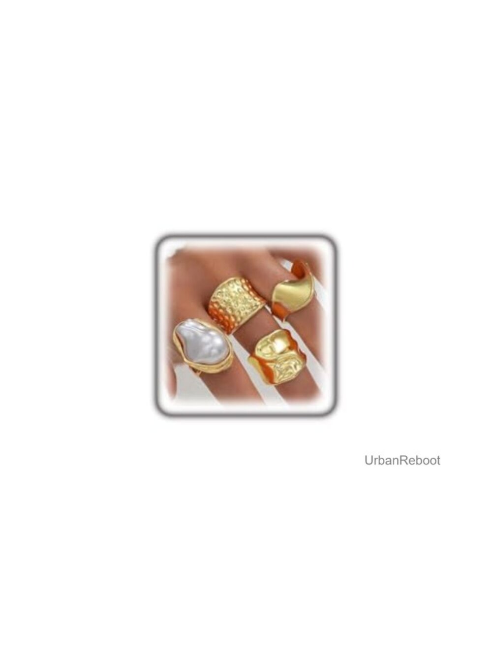 Chunky Gold Plated Baroque Pearl Hammered Rings, Open Adjustable Lava Pleated